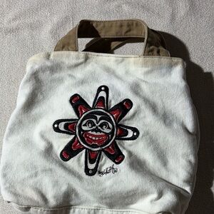 Haida Sun Embroidered Traditional Tribal Cotton Canvas Handbag